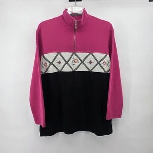 Napa Valley Quarter Zip‎ Pullover Sweater Women's Size Large Floral Embroidered